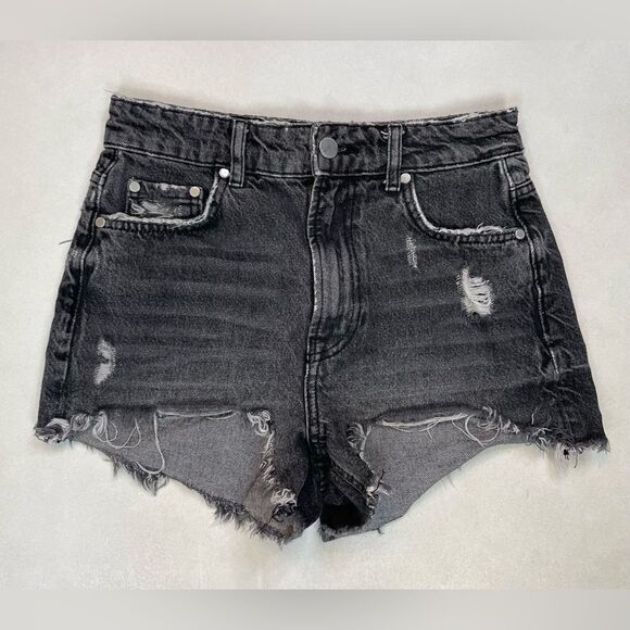 ZARA Cut Off Denim Jean Shorts Women Size 2 Black 6840 099 - Picture 1 of 6